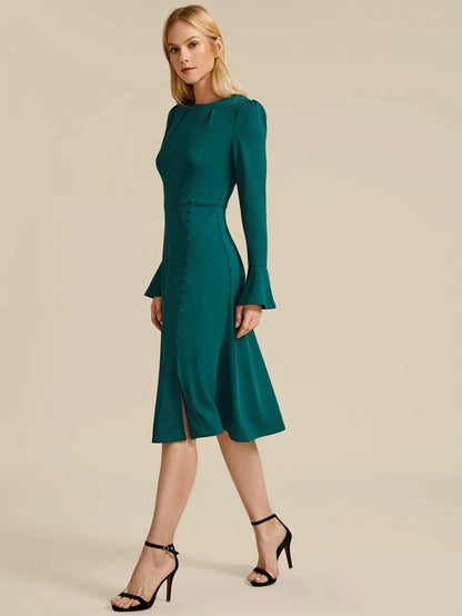 Bell Sleeve Button Up Split Hem Dress Periwinkley Shop