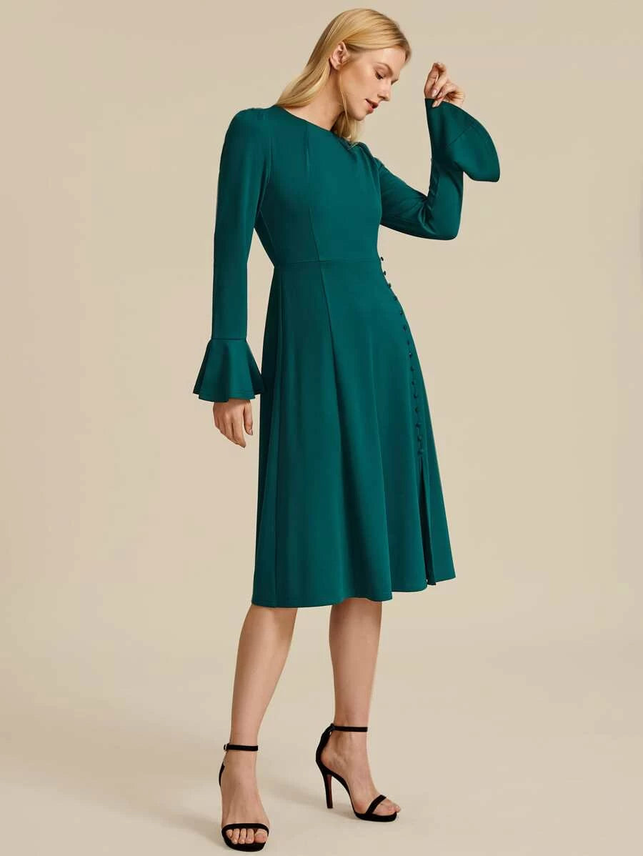 Bell Sleeve Button Up Split Hem Dress Periwinkley Shop