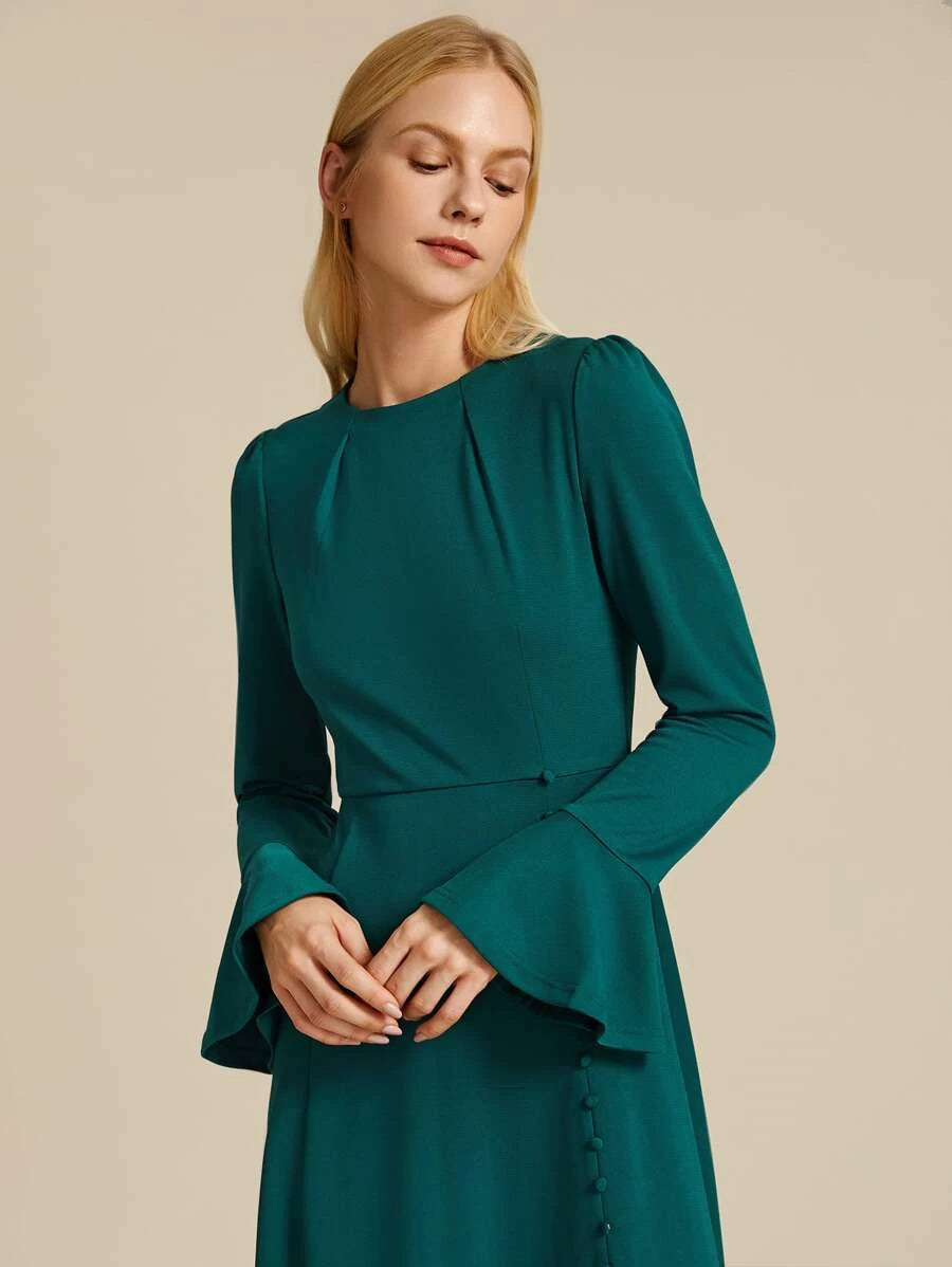 Bell Sleeve Button Up Split Hem Dress Periwinkley Shop