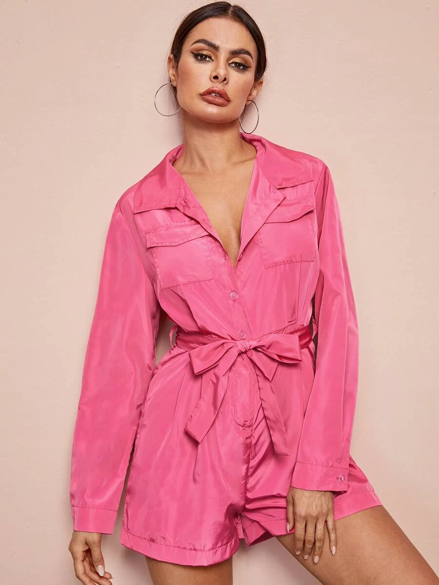 Solid Button Through Belted Romper Periwinkley Shop