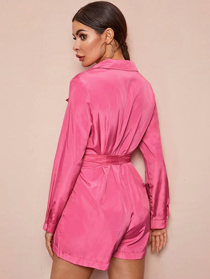 Solid Button Through Belted Romper Periwinkley Shop