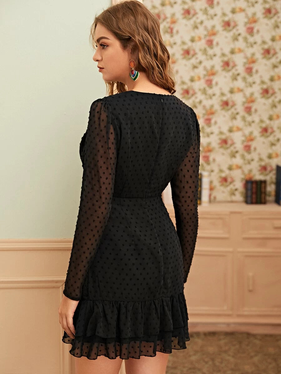 Swiss Dot Surplice Front Ruffle Hem Dress Periwinkley Shop