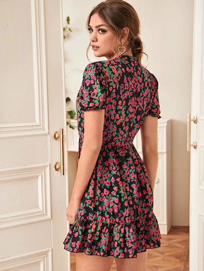 Floral Print Zip Back Ruffle Hem Dress Periwinkley Shop