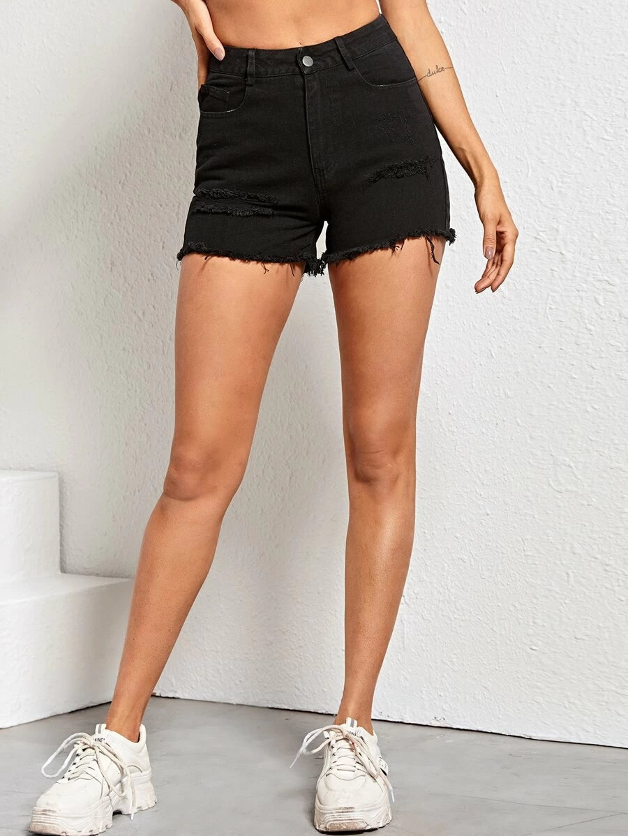 Ripped Raw Hem Denim Shorts Periwinkley Shop