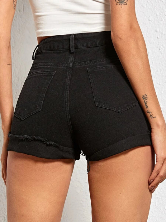 Ripped Raw Hem Denim Shorts Periwinkley Shop