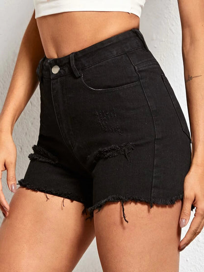 Ripped Raw Hem Denim Shorts Periwinkley Shop