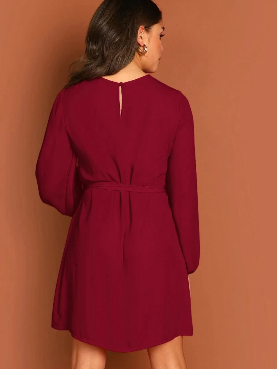 Blouson Sleeve Self Tie Dress Periwinkley Shop