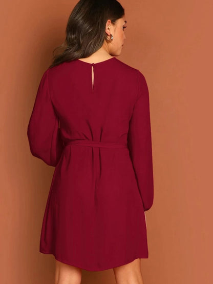 Blouson Sleeve Self Tie Dress Periwinkley Shop