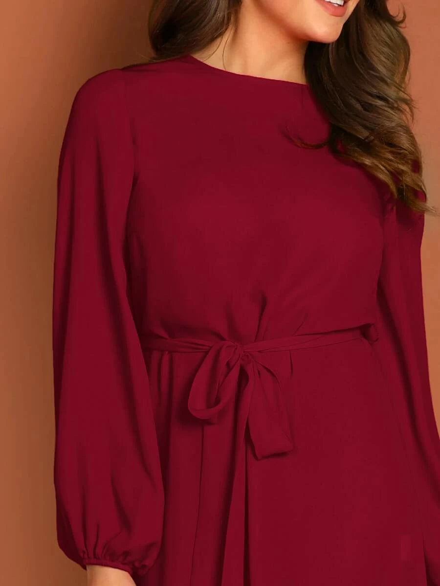 Blouson Sleeve Self Tie Dress Periwinkley Shop