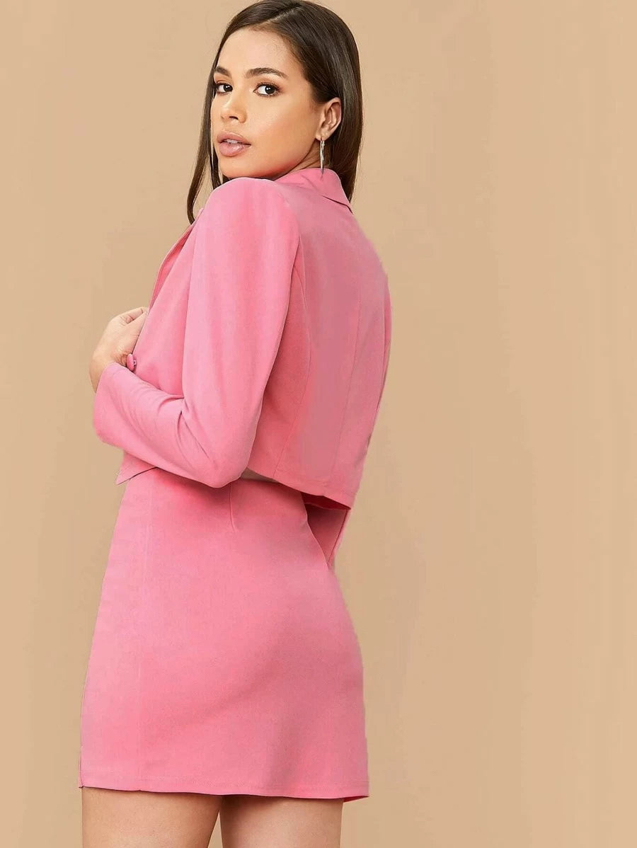 Double Breasted Cropped Blazer & M-Slit Skirt Set Periwinkley Shop