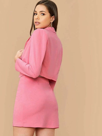 Double Breasted Cropped Blazer & M-Slit Skirt Set Periwinkley Shop