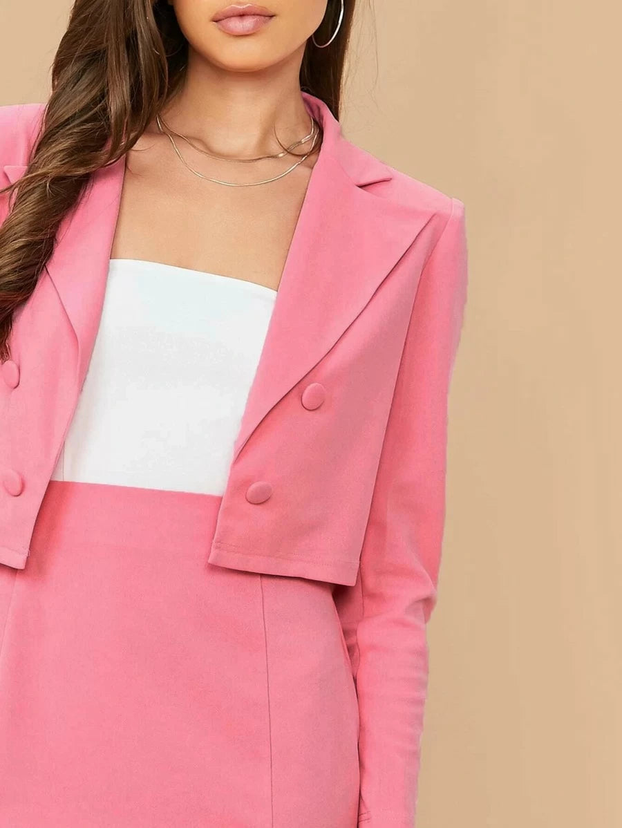 Double Breasted Cropped Blazer & M-Slit Skirt Set Periwinkley Shop