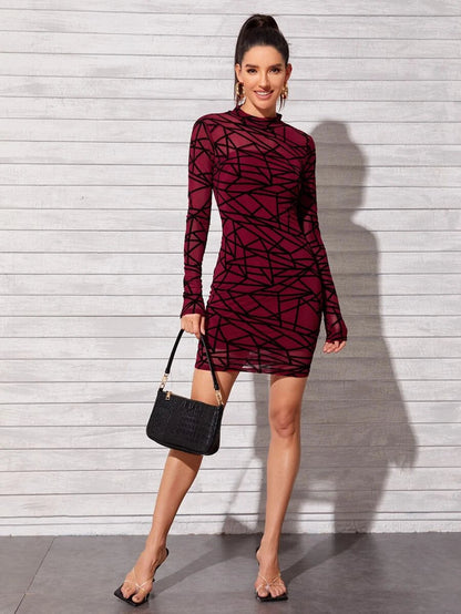 Semi Sheer Geometric Mesh 2 In 1 Dress Periwinkley Shop