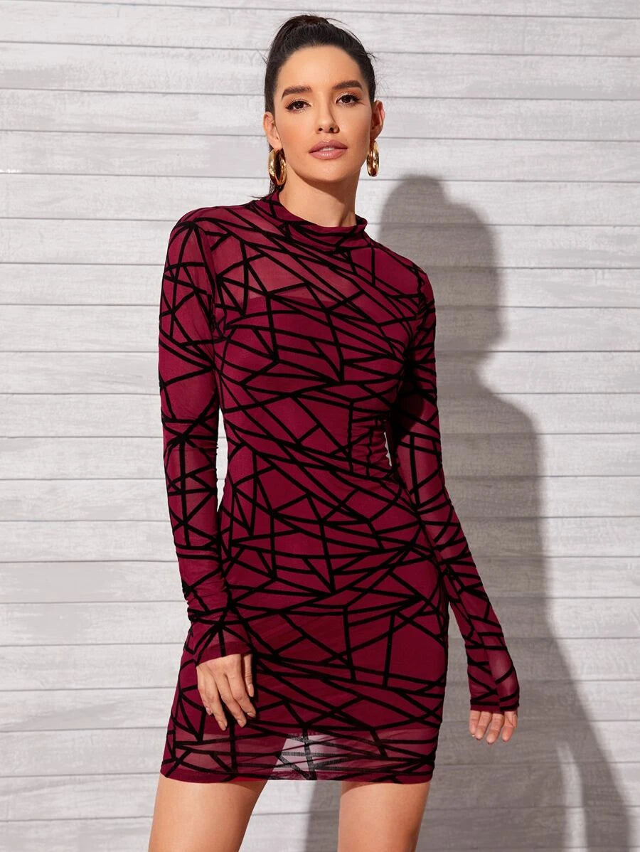 Semi Sheer Geometric Mesh 2 In 1 Dress Periwinkley Shop