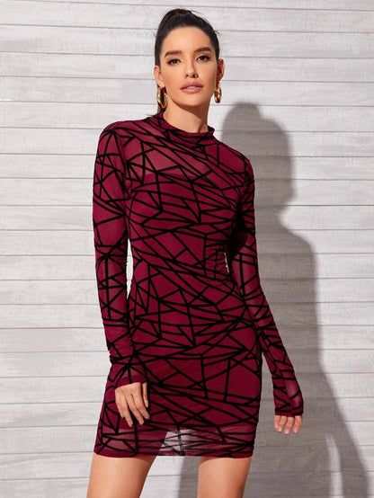 Semi Sheer Geometric Mesh 2 In 1 Dress Periwinkley Shop