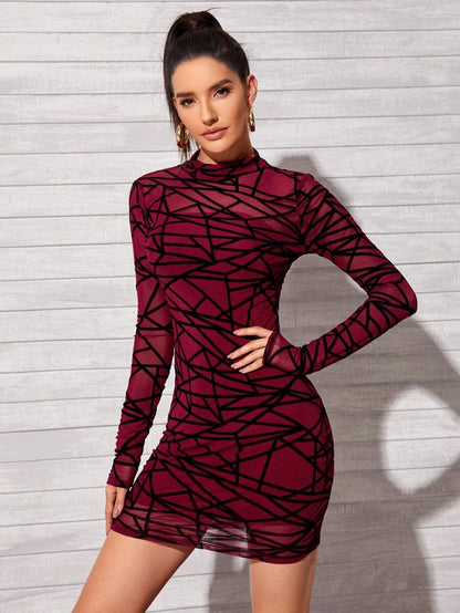 Semi Sheer Geometric Mesh 2 In 1 Dress Periwinkley Shop