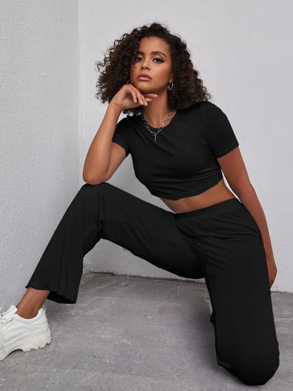Solid Crop Top & Pants Set Periwinkley Shop