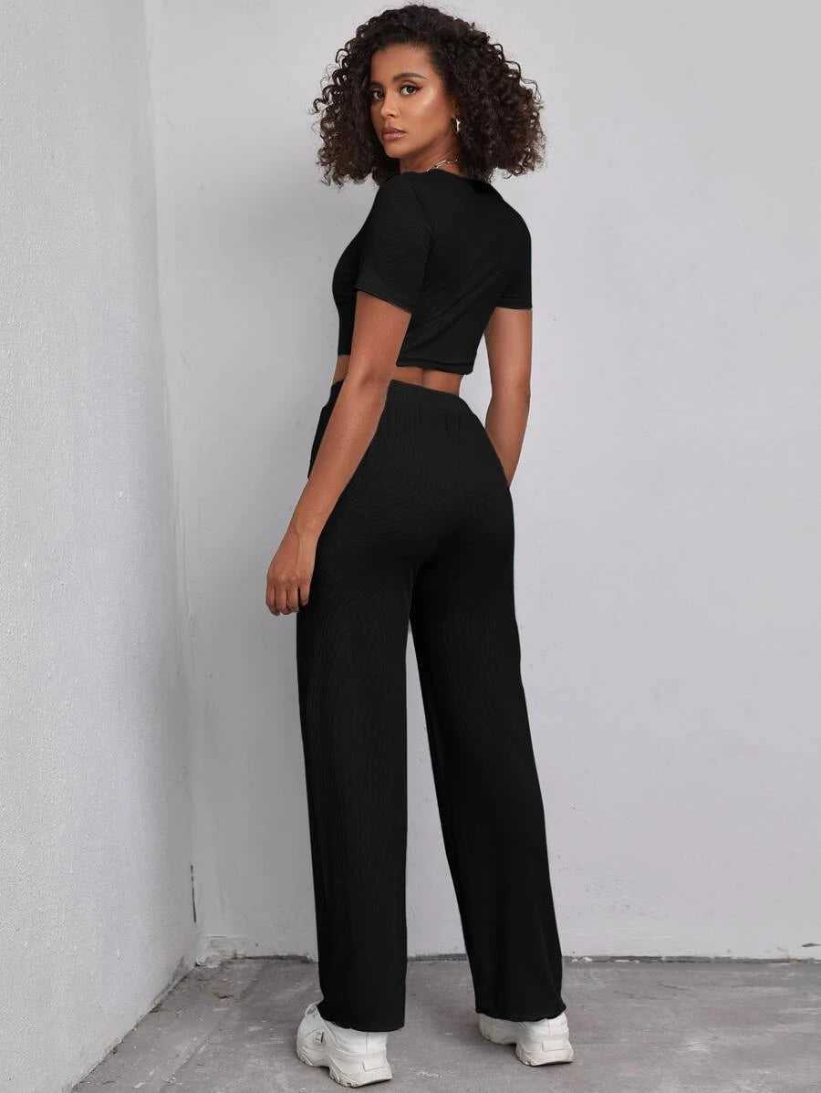 Solid Crop Top & Pants Set Periwinkley Shop