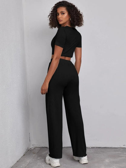 Solid Crop Top & Pants Set Periwinkley Shop