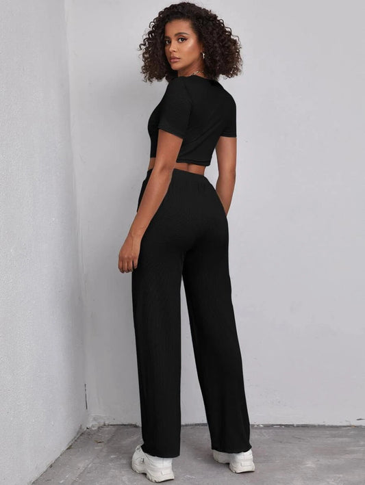 Solid Crop Top & Pants Set Periwinkley Shop