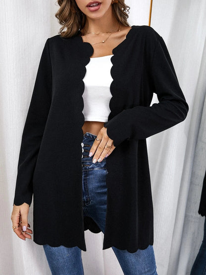 Scallop Trim Open Front Coat Periwinkley Shop