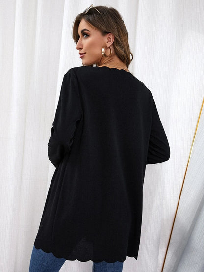 Scallop Trim Open Front Coat Periwinkley Shop