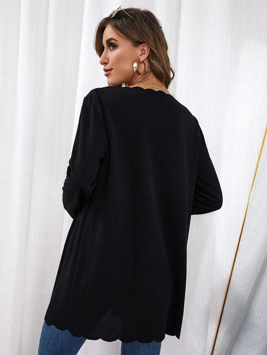 Scallop Trim Open Front Coat Periwinkley Shop