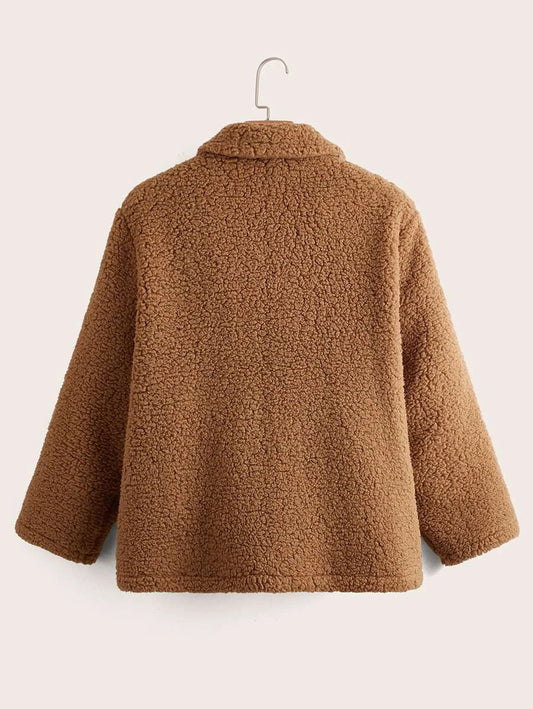 Dual Pocket Button Front Teddy Jacket Periwinkley Shop