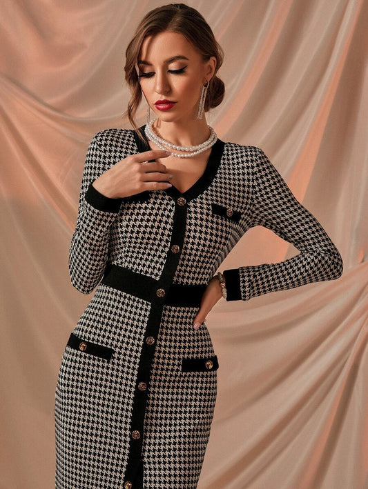 Houndstooth Single Breasted Dress Periwinkley Shop