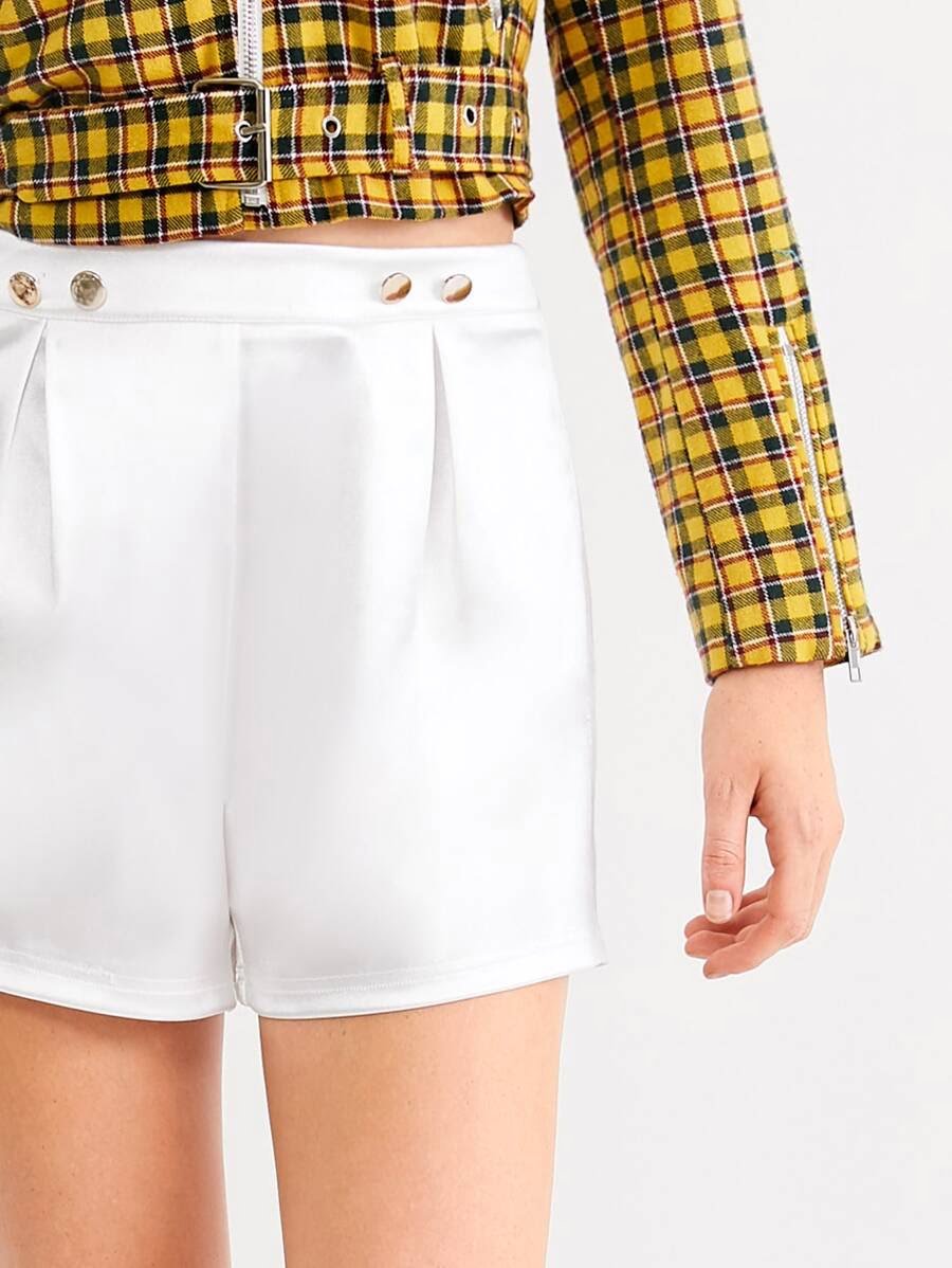 Button Detail Fold Pleat Front Shorts Periwinkley Shop
