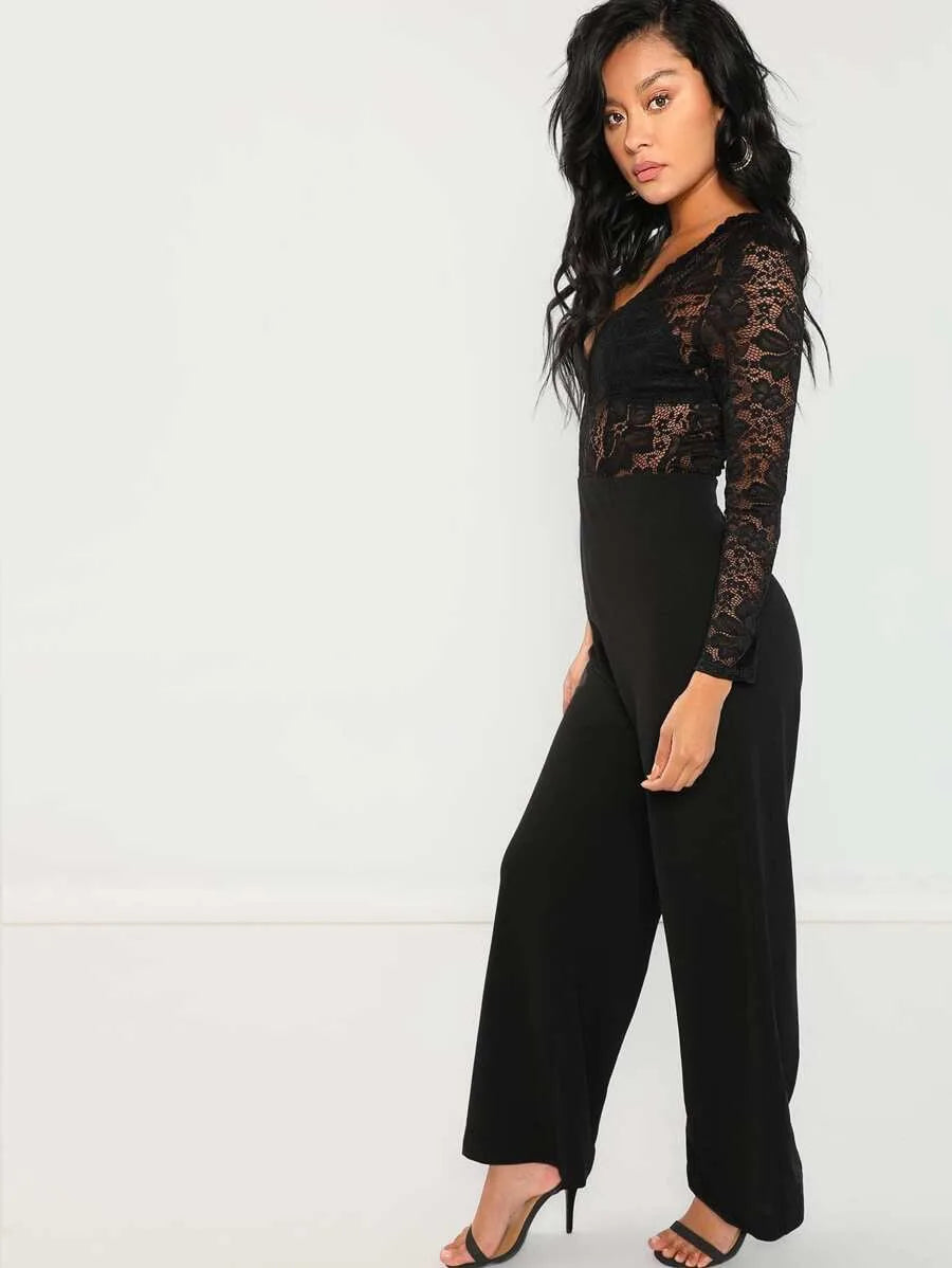 Plunging lace bodice jumpsuit Periwinkley Shop