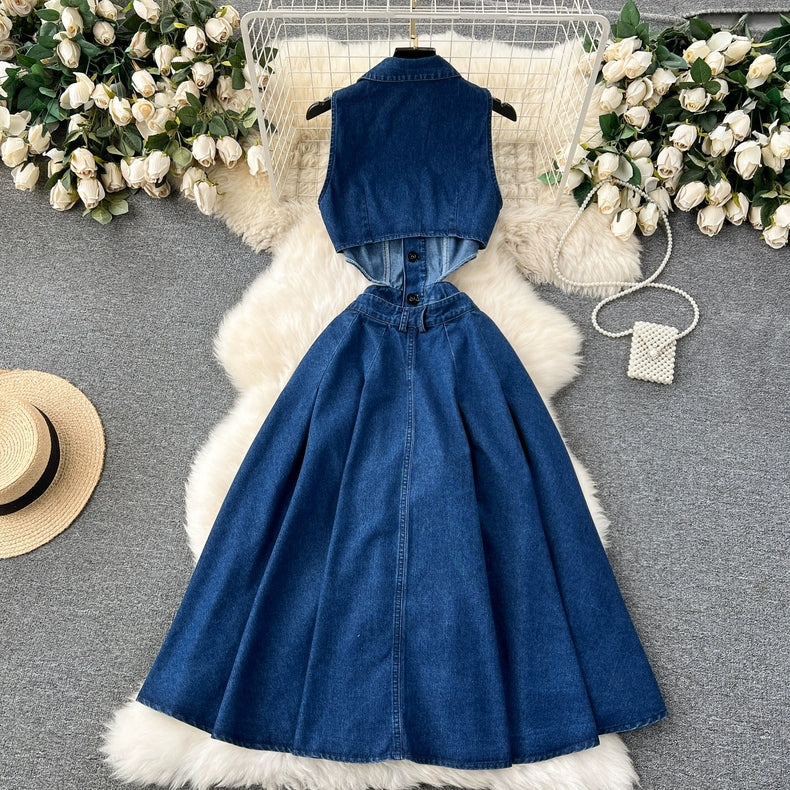 Laura Denim Slit Dress (No Belt) Periwinkley Shop