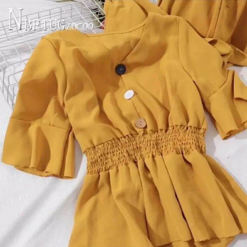 V Neck Short Sleeve Top & Casual Pant Set Periwinkley Shop