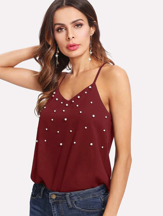 Pearl Embellished Cami Top Periwinkley Shop