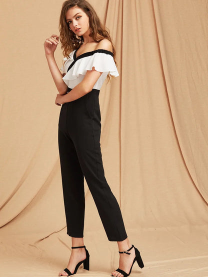 Ruffle Asymmetric Shoulder Tailored Jumpsuit Periwinkley Shop