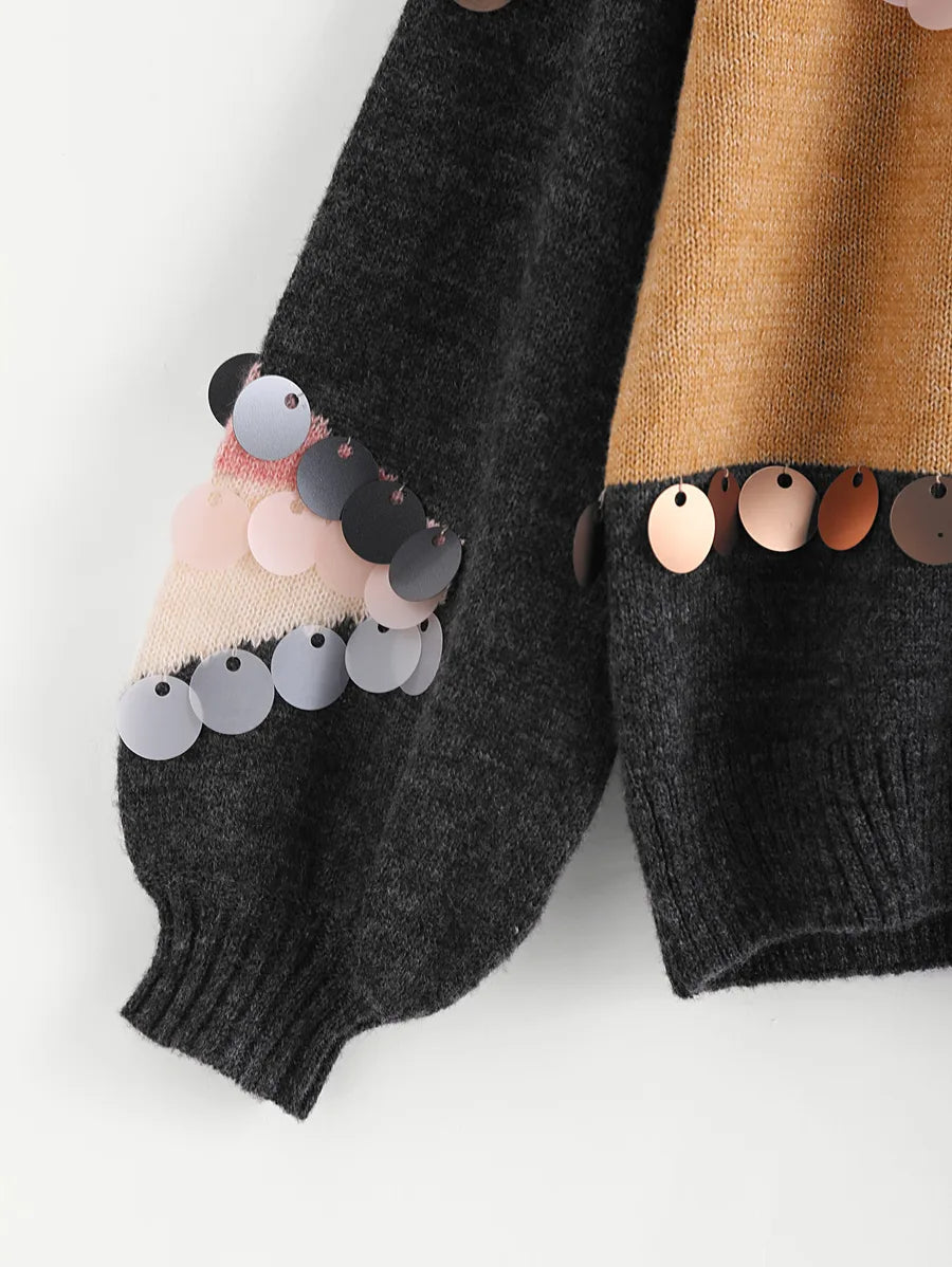 Sequin Decoration Contrast Sweater Periwinkley Shop