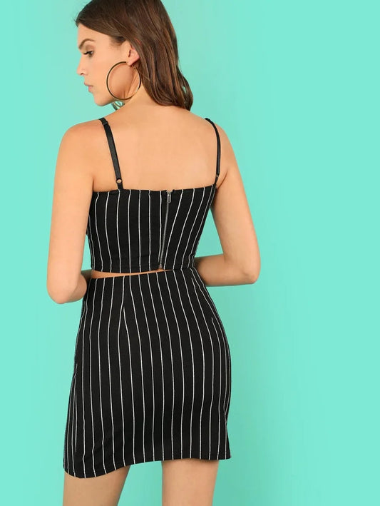 Pinstripe Crop Cami Top & Zip Up Skirt Co-Ord Periwinkley Shop