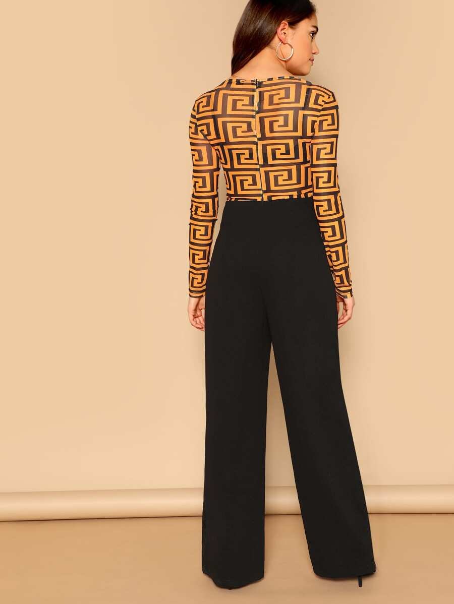 Mesh contrast Greek fret jumpsuit Periwinkley Shop