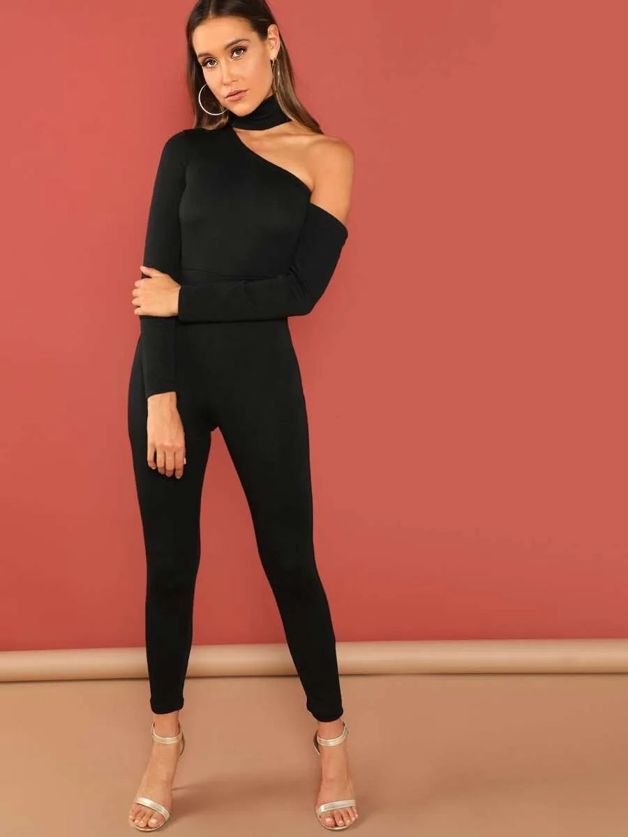 Asymmetrical Shoulder Jumpsuit Periwinkley Shop