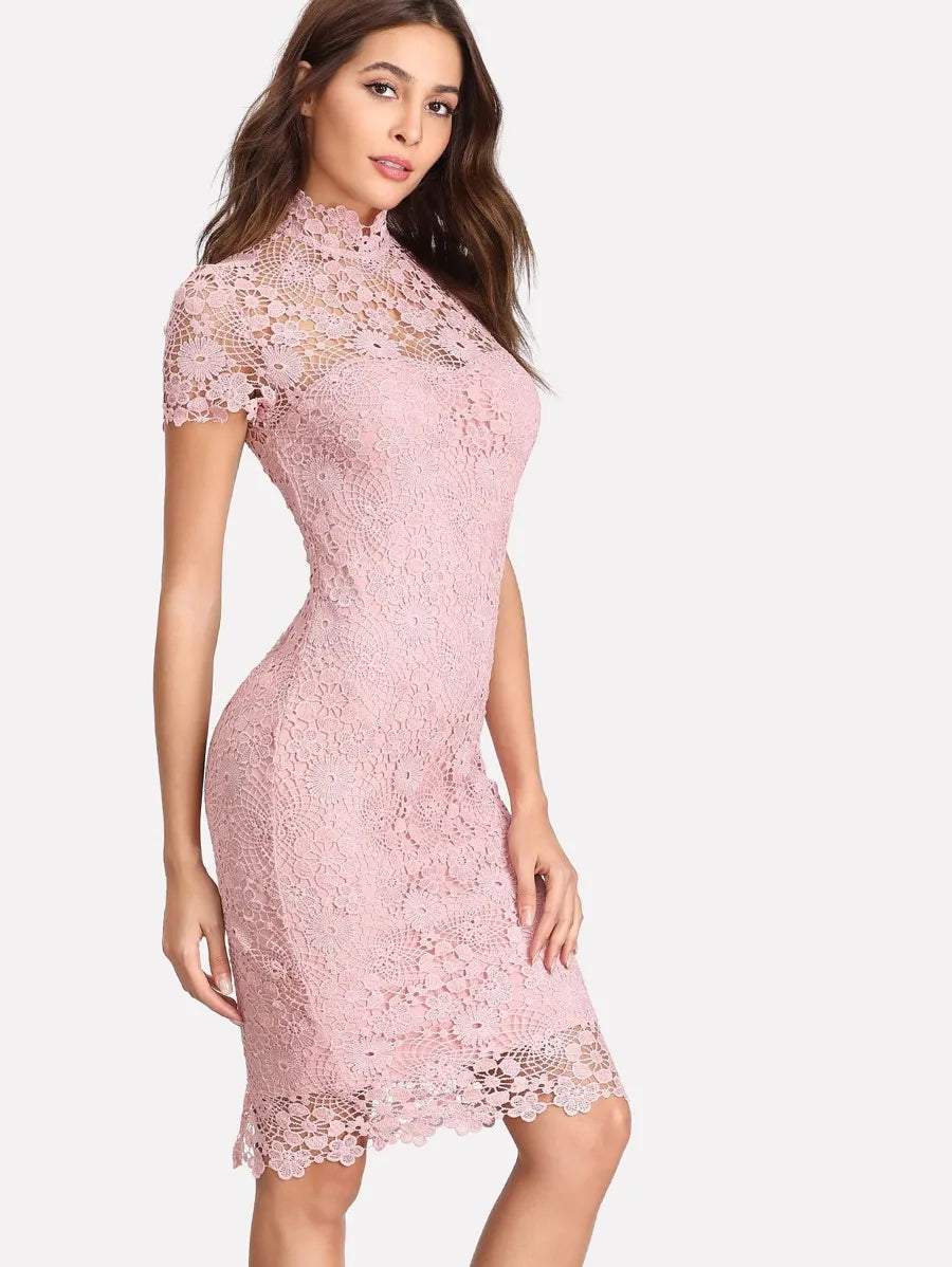 Open Back Guipure Lace Overlay Dress Periwinkley Shop