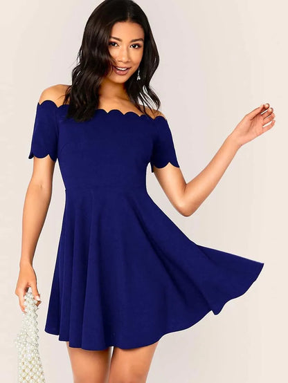 Scallop Edge Off Shoulder Skater Dress Periwinkley Shop