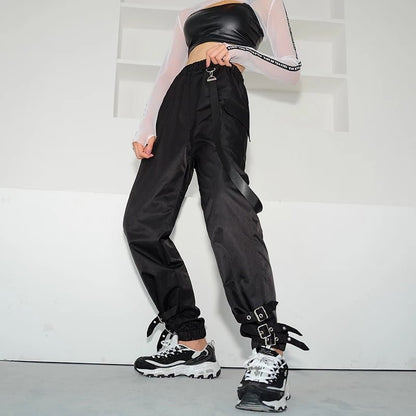 Side Ribbon Cargo Pants Buckle Leg Casual Sweatpants Periwinkley Shop