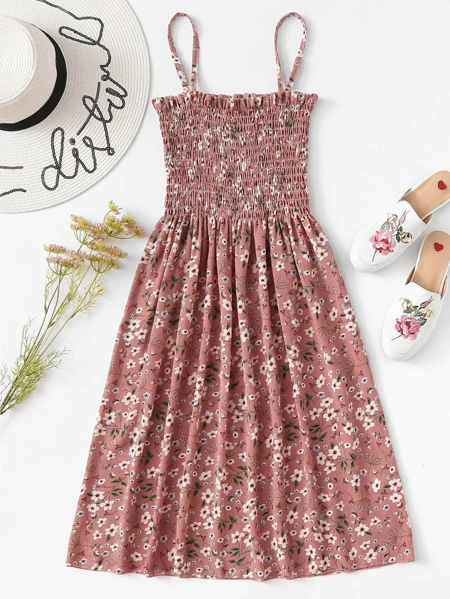 Floral print pleated cami dress Periwinkley Shop