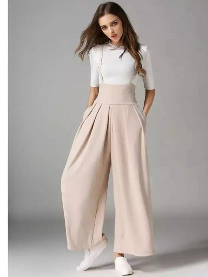 Beige suspender  wide leg pant Periwinkley Shop