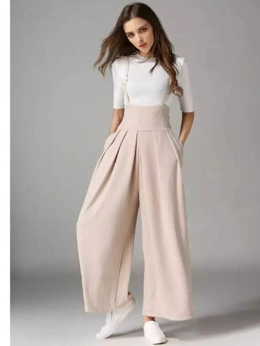 Beige suspender  wide leg pant Periwinkley Shop