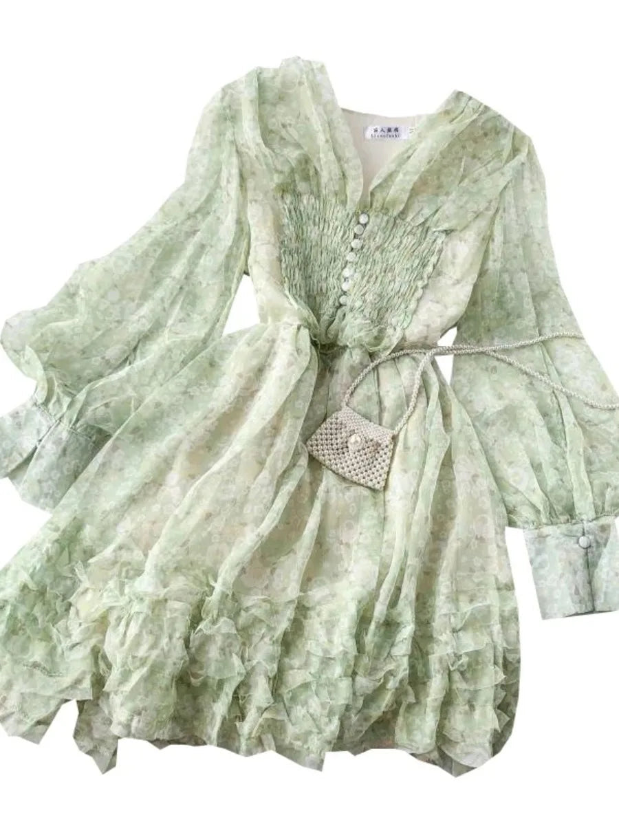 Retro Immortal V Neck Slim Sweet Short Dress Periwinkley Shop