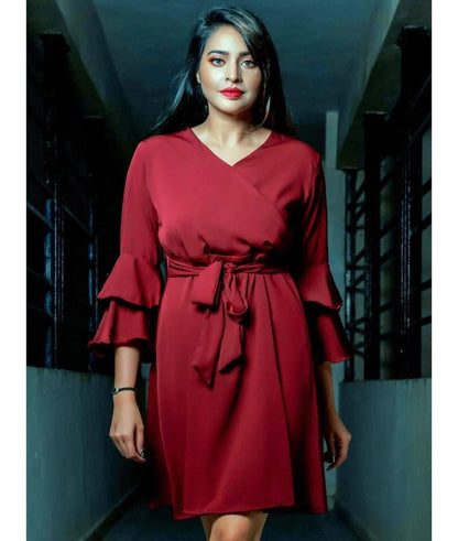Solid Red Ruffle Skater Dress Periwinkley Shop