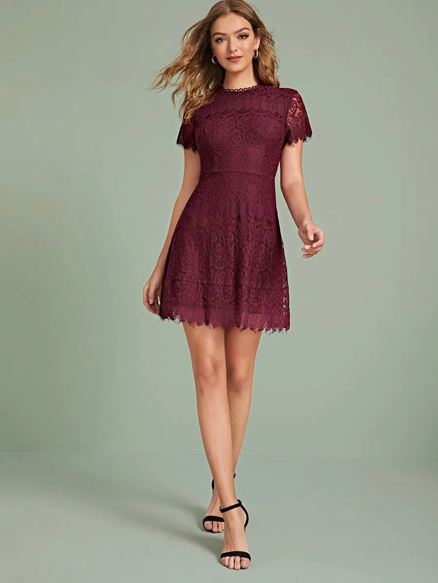 Zip Back Raw Trim Lace Dress Periwinkley Shop