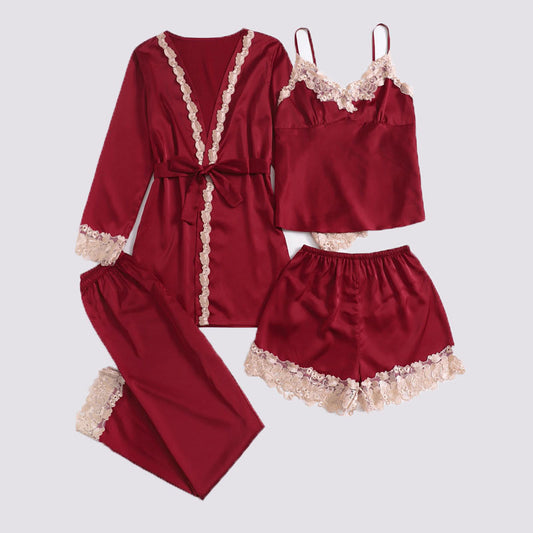 Emily Summer Pajama 5 Piece loungewear, Night suit Set -Burgundy