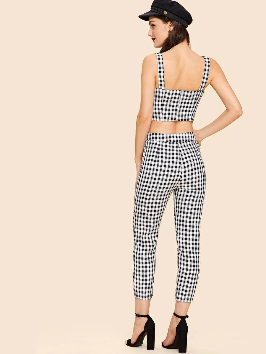 Plaid Crop Cami Top With Pants Periwinkley Shop
